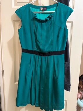 Tracy Reese Teal Fit-and-Flare Dress with Black Waistband